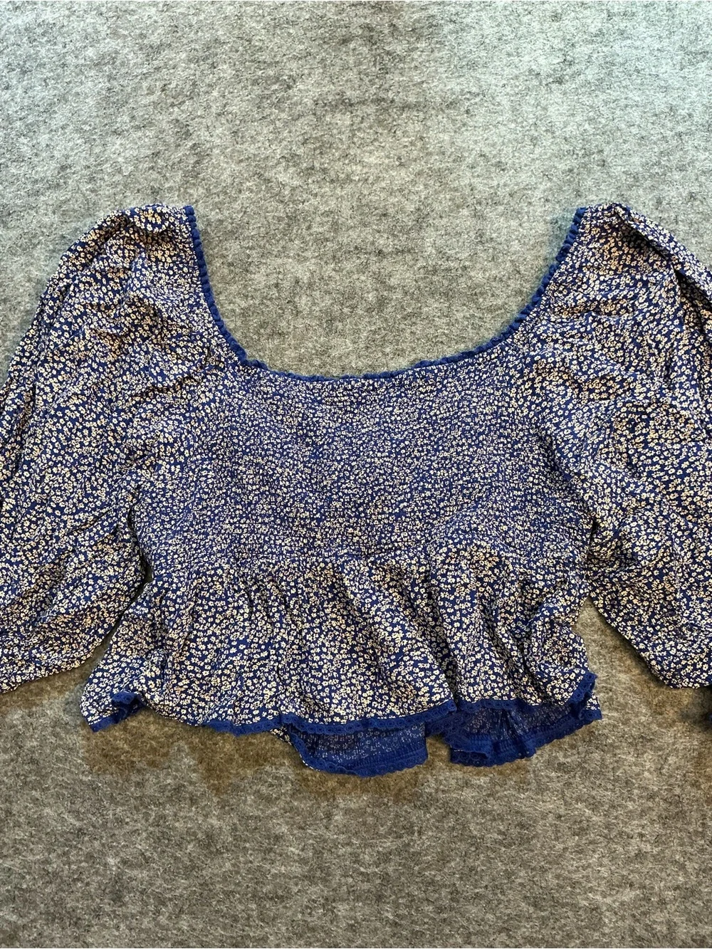 Free People Blue Floral Smocked Peasant Top Size XL